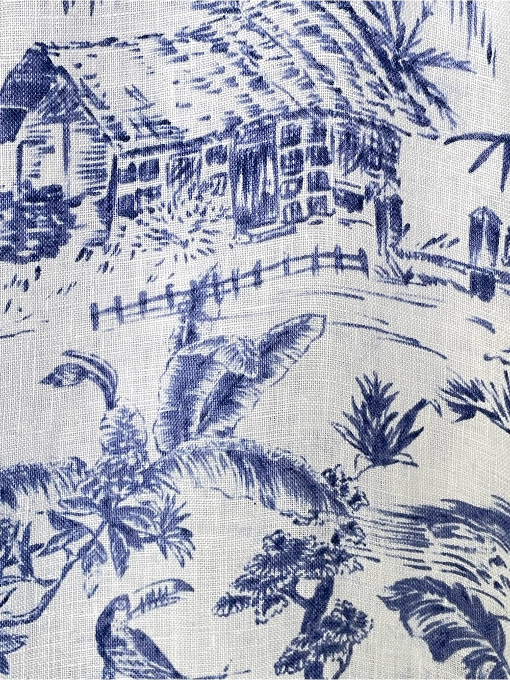 Resort | Joie Blue Toile Off White Linen Button Down | Relaxed Roll Tab Sleeve S - Picture 4 of 12